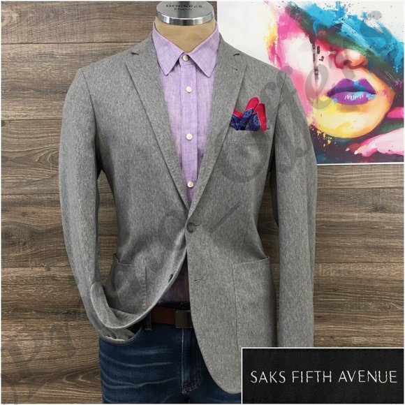 Saks Fifth‎ Mens Blazer Sport Coat Two Button Jacket Cotton 40 Slim Casual Suits - Picture 1 of 13